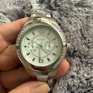 Silver and Diamonds Elgin Ladies Watch  Multifunction Watch